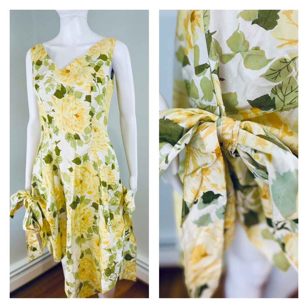 Small 1950s Yellow Floral Print Dress